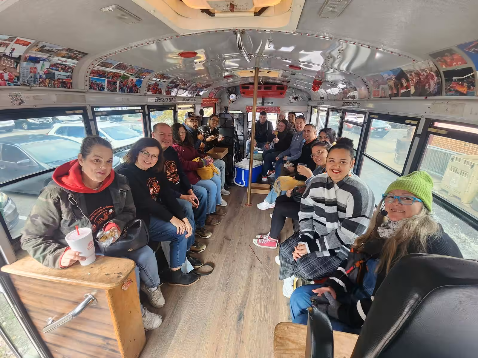 Inside the Red Machine bus on the way to the game Inside the Red Machine bus on the way to the game