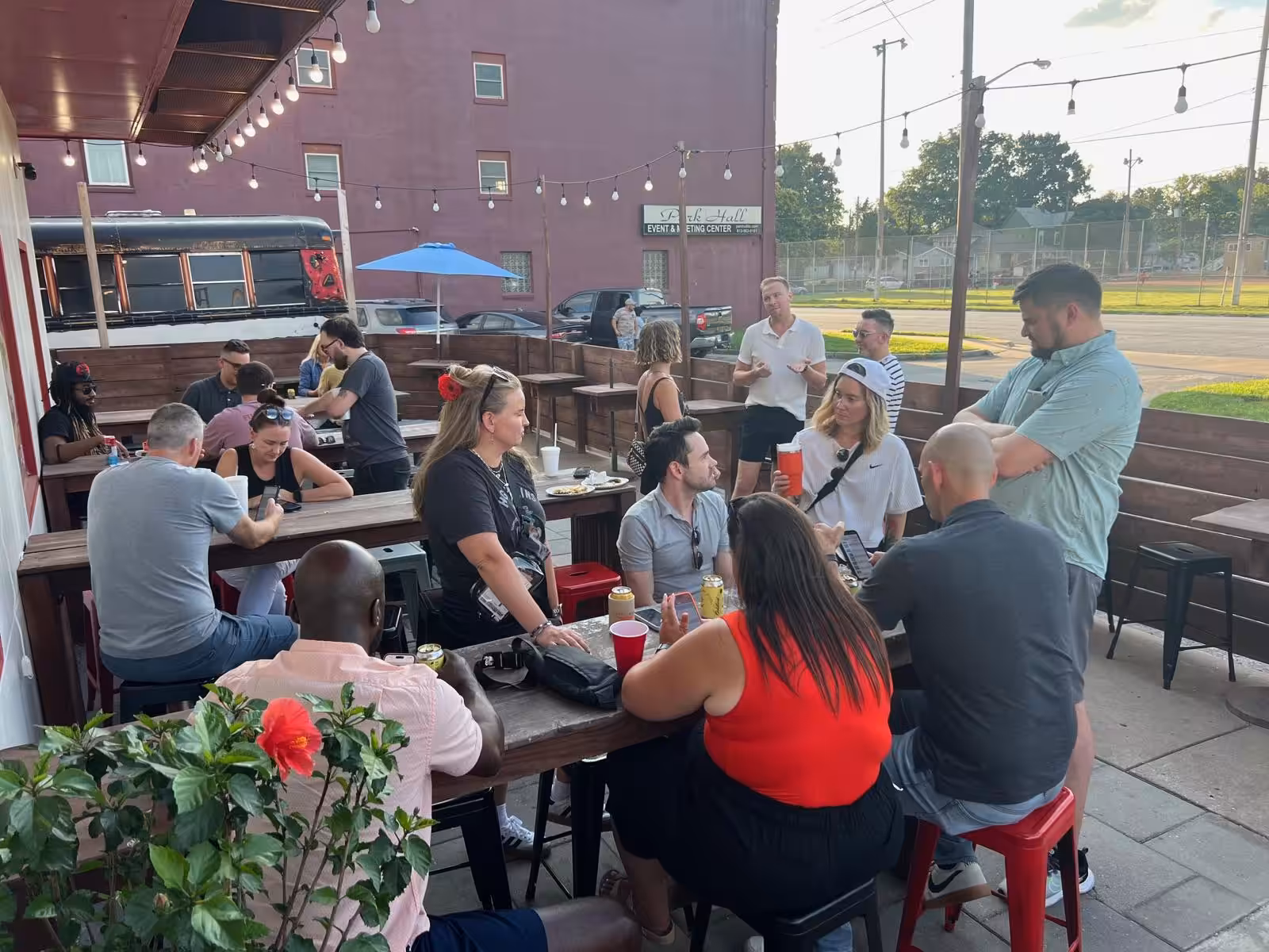 Taco Trail riders on a taqueria patio in Kansas City, Kansas Taco Trail riders on a taqueria patio in Kansas City, Kansas